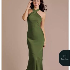 David's Bridal One Shoulder Green Dress